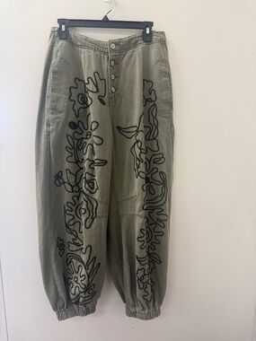 POL Olive Green Embroidered Track Pants